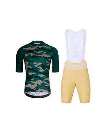 HOLOKOLO Krótka koszulka kolarska i spodenki - CAMOTRAIL - beżowy/zielony